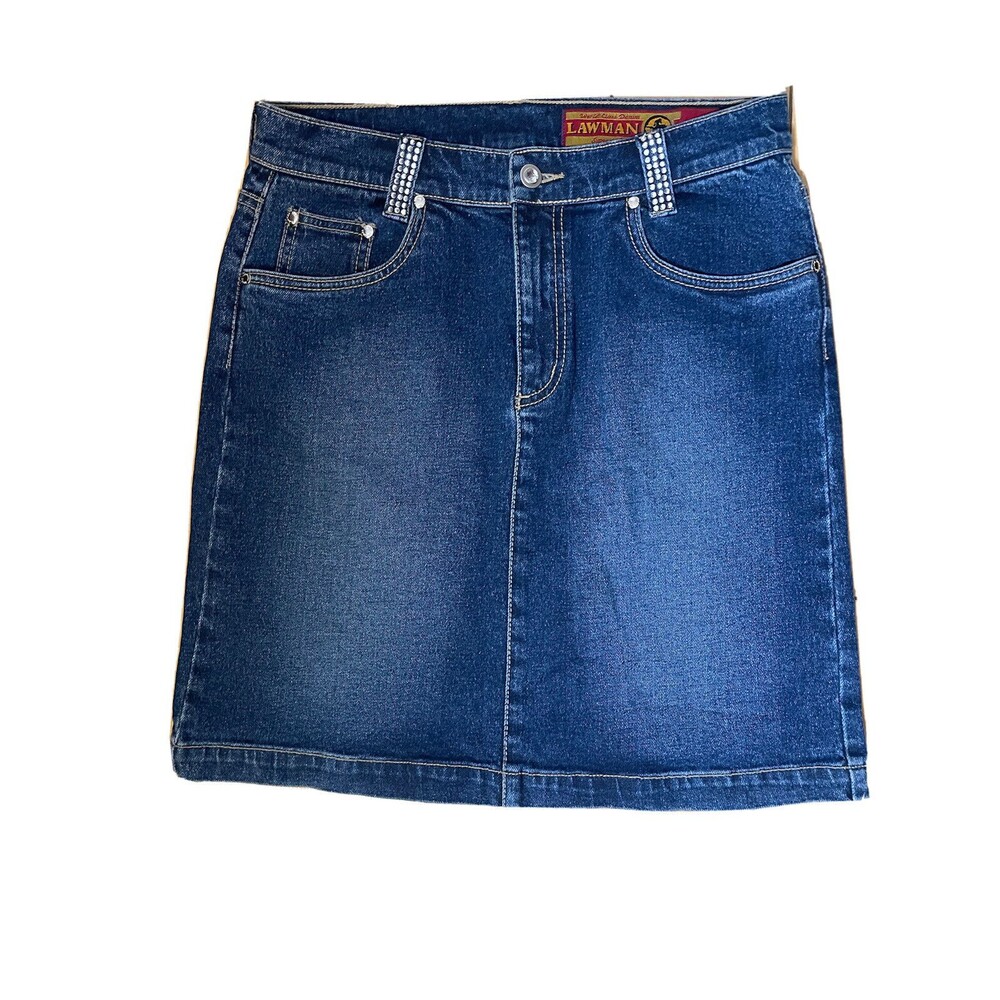 Lawman Skirt Women’s 5 Blue Embellished Mid Length  Denim Jean